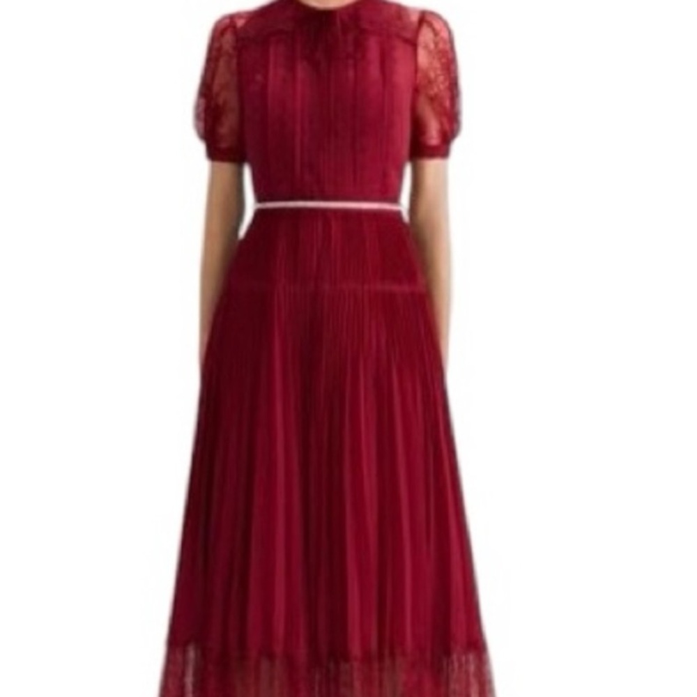 Self-Portrait Burgundy Lace Midi Dress